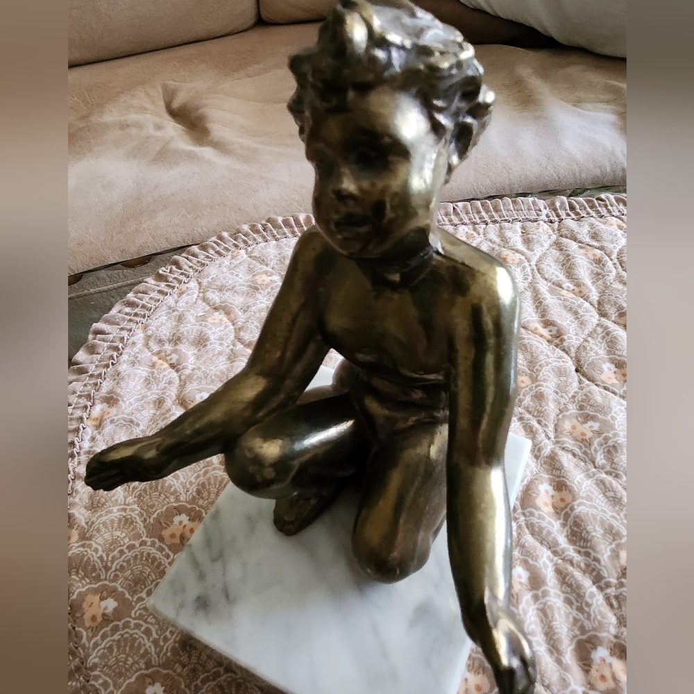 Heavy Solid Brass/ Bronze Child/ Cherub Figure Bookend - Picture 10 of 10